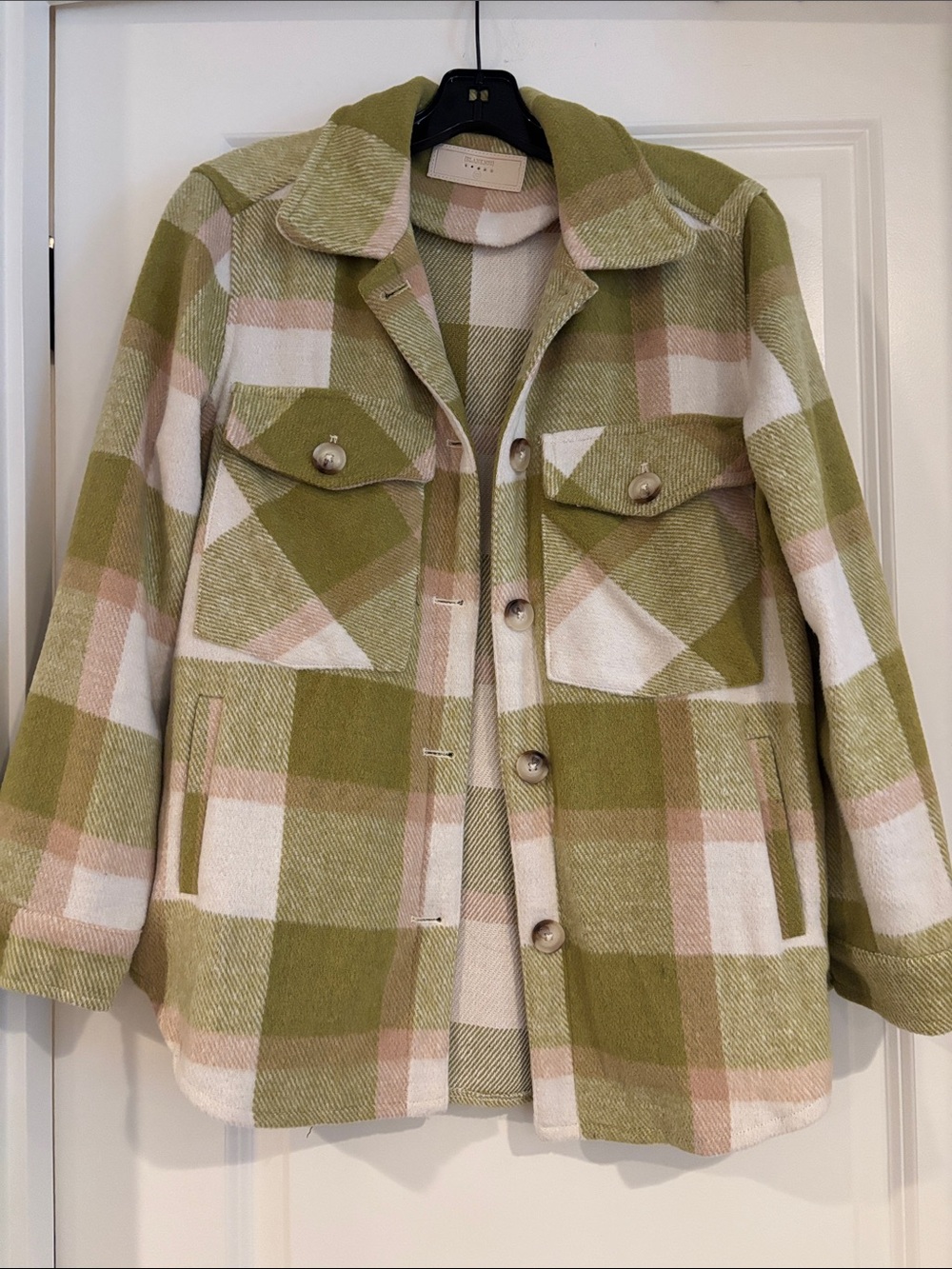 Blank NYC Olive, Cream & Blush Plaid Shacket